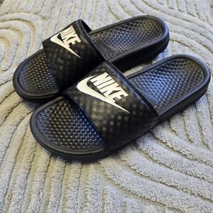 Nike Black Slide Sandals with White Logo Women's Size 9